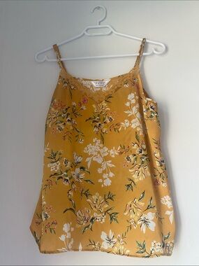 Secret Possessions Mustard Yellow Floral Lace-Trim Camisole
